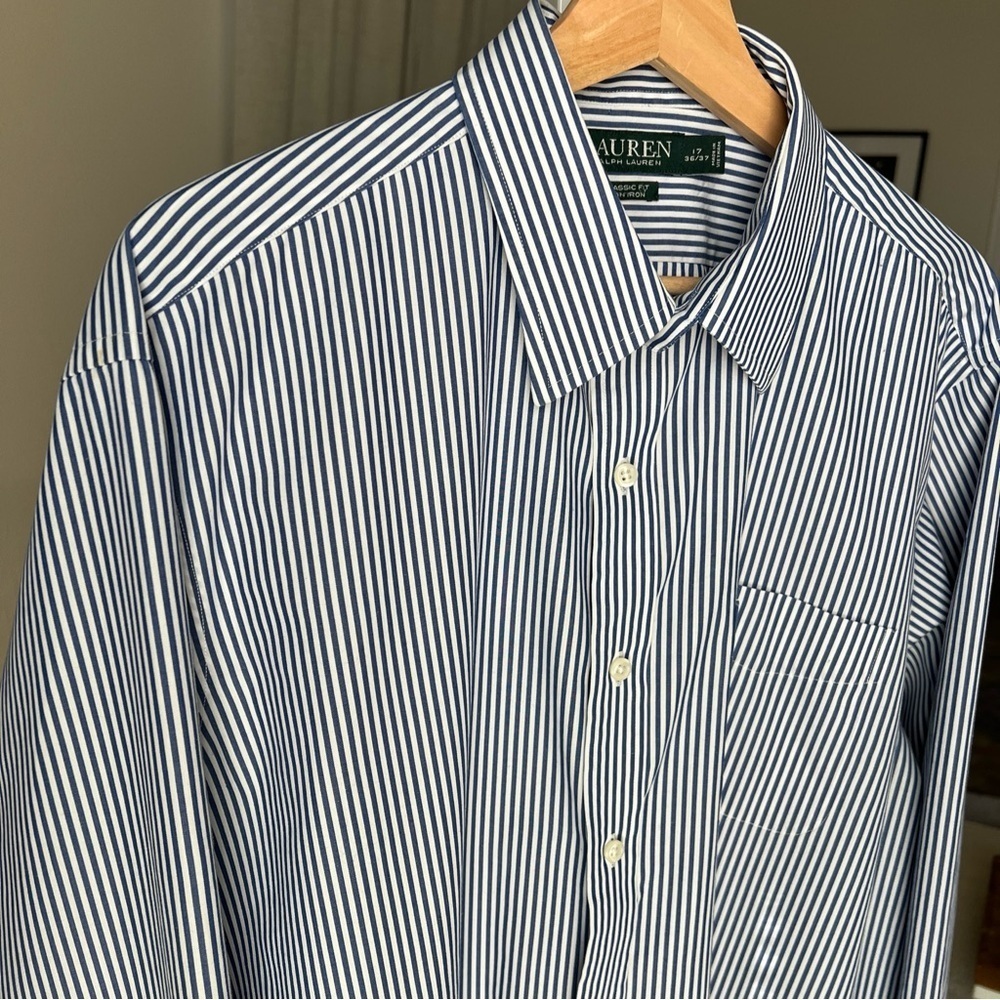 Ralph Lauren Classic Men’s Blue/white Striped L/S Button Up 17, 36/37 - Picture 3 of 10